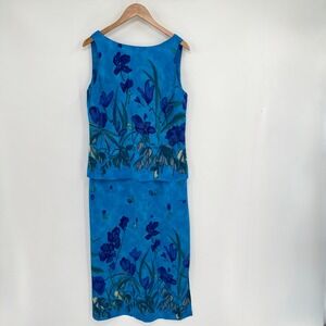 Sheri‎ Martin NY Vtg Blue Floral Sleeveless Maxi Dress Women's Sz 12